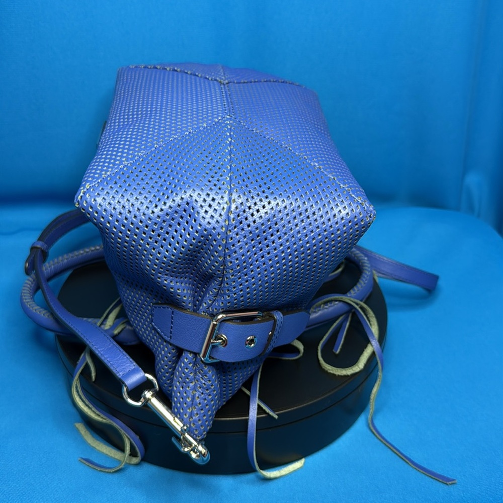 RARE REBECCA MINKOFF LARGE MOTO PERFORATED LEATHER ROYAL / COBALT BLUE SATCHEL - Picture 9 of 16